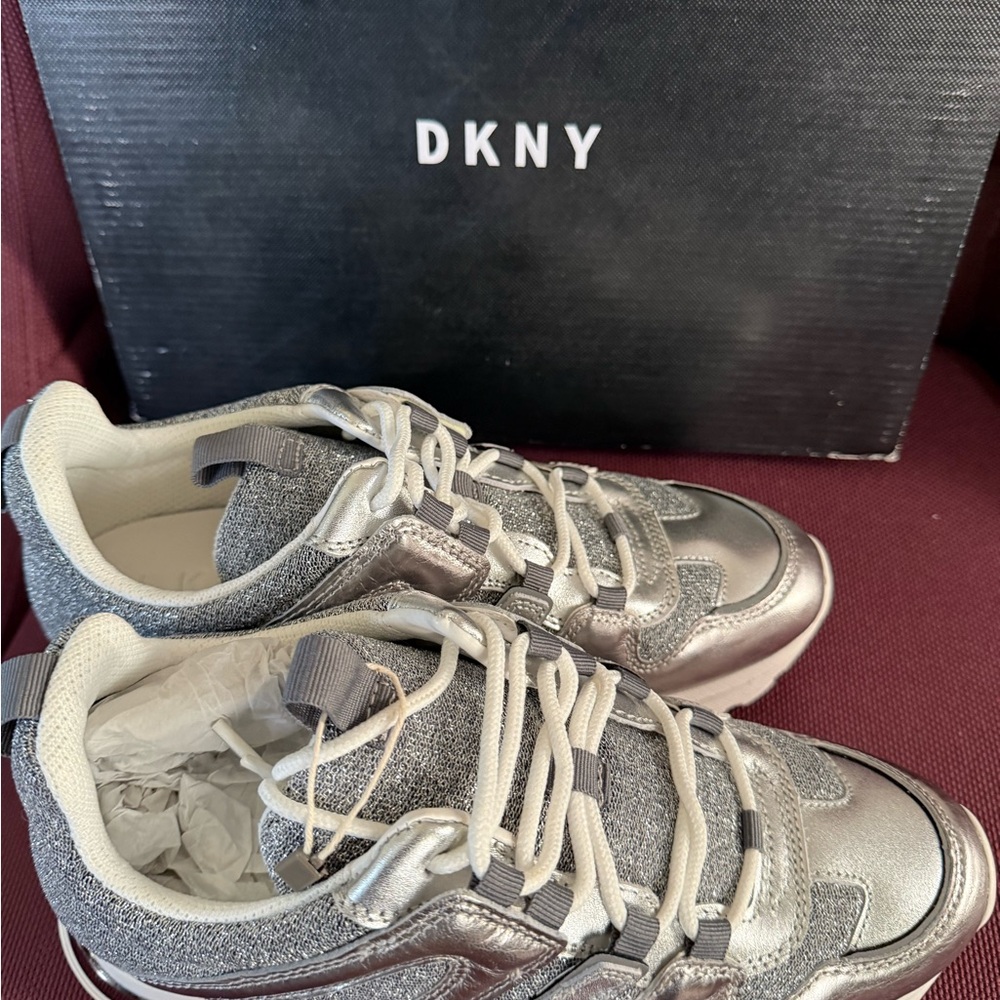 DKNY Metallic Silver Athletic Shoes